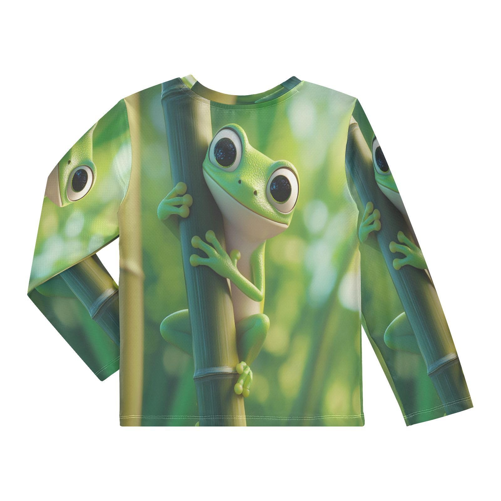 DOMIKING Green Frog Boys Long Sleeve Rashguard Shirt Kids Quick Dry Swim Shirt for Running Swiming Pool 11-12T