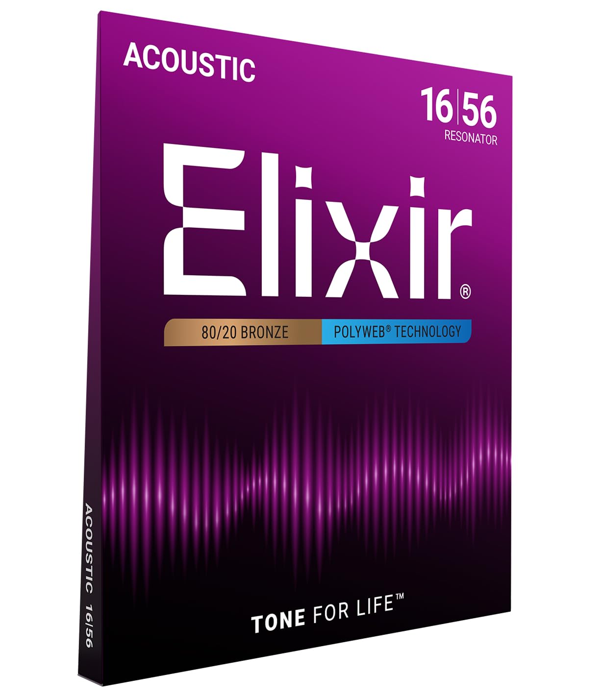 Elixir Strings, Acoustic Guitar Strings, 80/20 Bronze with POLYWEB Technology, Longest-Lasting Warm Tone with Comfortable Feel, 6 String Set, Resonator 16-56