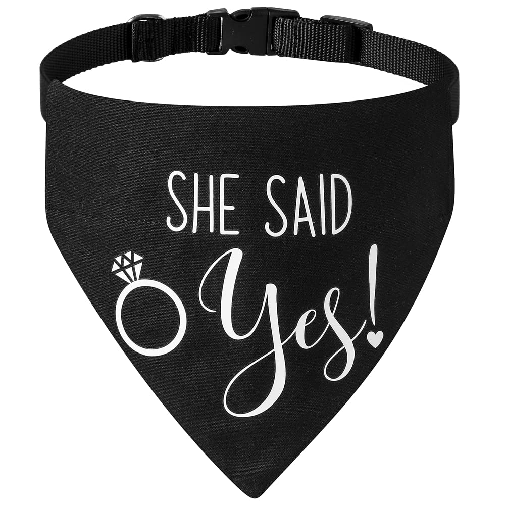 HDGDT She Said Yes Dog Wedding Bandana Collar - Adjustable Engagement Pet Bandana with Quick Release Buckle & D-Ring for Dogs & Cats