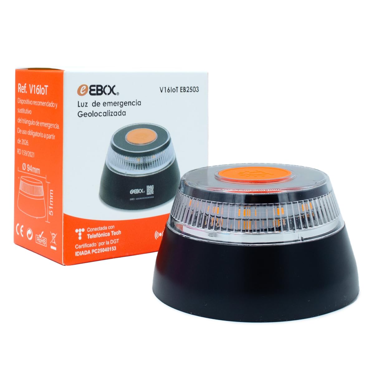 ms móvil shop Baliza V16 Homologada DGT Luz de Emergencia IoT | Señal Conectada Geolocalizada DGT 3.0, Sustituye Triángulos, Base Magnética, Visibilidad 1 km 360°, Autonomía 6h, Incluye Pilas AA