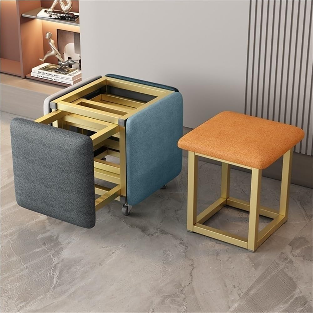 5-in-1 Stackable Ottoman Cube Chair with Wheels - Versatile Sofa Stools for Living Room & Dining Room Multi-Scenario Use Colorful Foot Stools (Large)