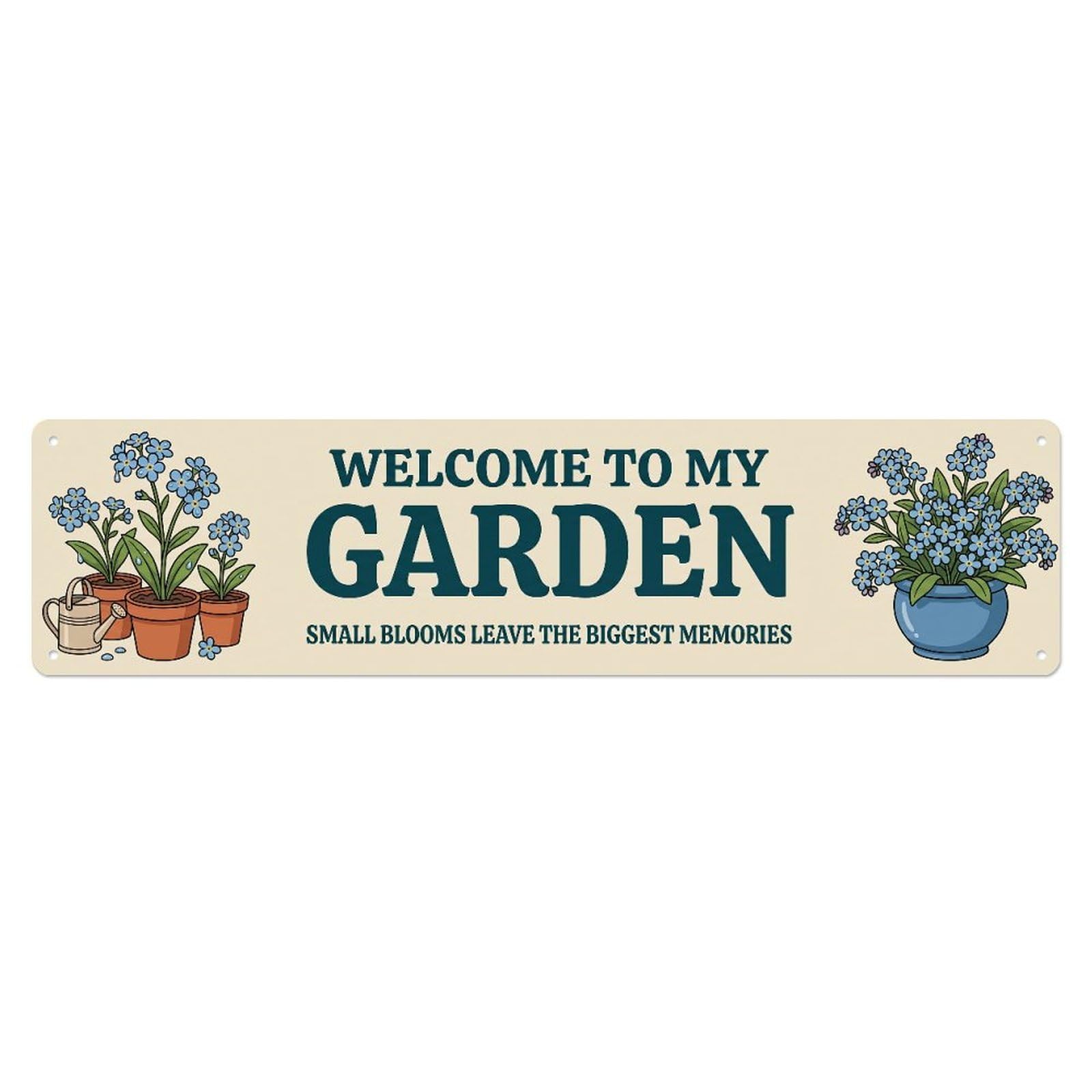 Metal Tin Sign Retro Garden Welcome Forget Me Not Blue Blooms