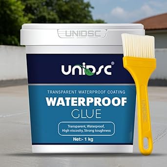 UNIDSC Transparent Waterproof Glue with Brush, 1 kg Transparent Glue for Roof Leakage, Crack Seal, Water Leakage Solution, Waterproofing for Pipe, Wall, Tiles