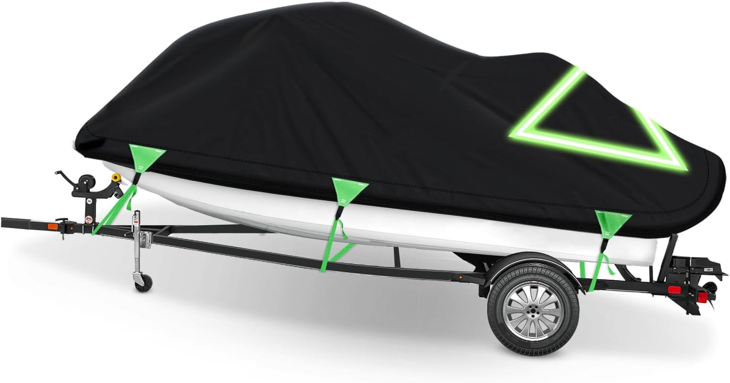 NEVERLAND Trailerable Jetski Cover, Upgraded Heavy-Duty Waterproof and UV Protection Jet Ski Cover, Fade and Crack Resistant PWC Cover Compatible with Yamaha Sea-Doo Kawasaki from 135-145″