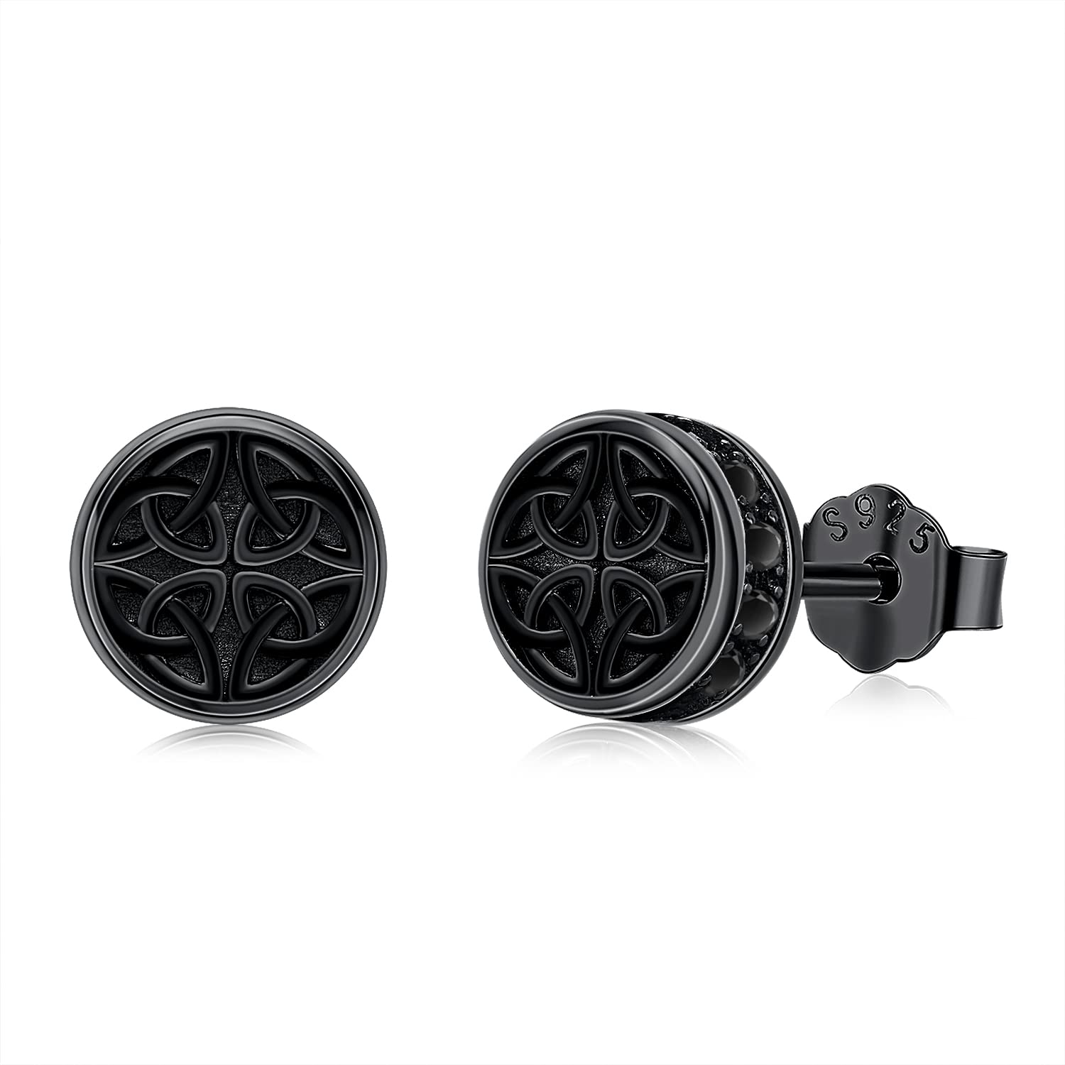 Keltischer Ohrring Sterling Silber Schwarze Ohrstecker Vier Blattklee/Baum des Lebens Ohrringe Nordischer Schmuck Rune Geschenke für Männer Frauen Geburtstag