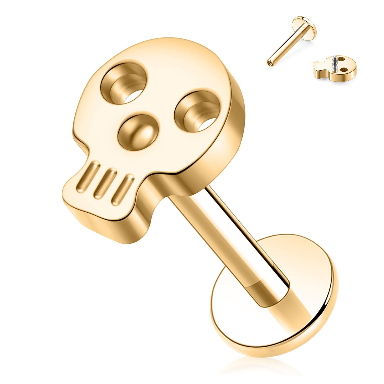 hengkaixuan 16G Titanium Labret Studs - Internally Threaded Flatback - Unisex - Silver - Piercing Jewellery — view 28