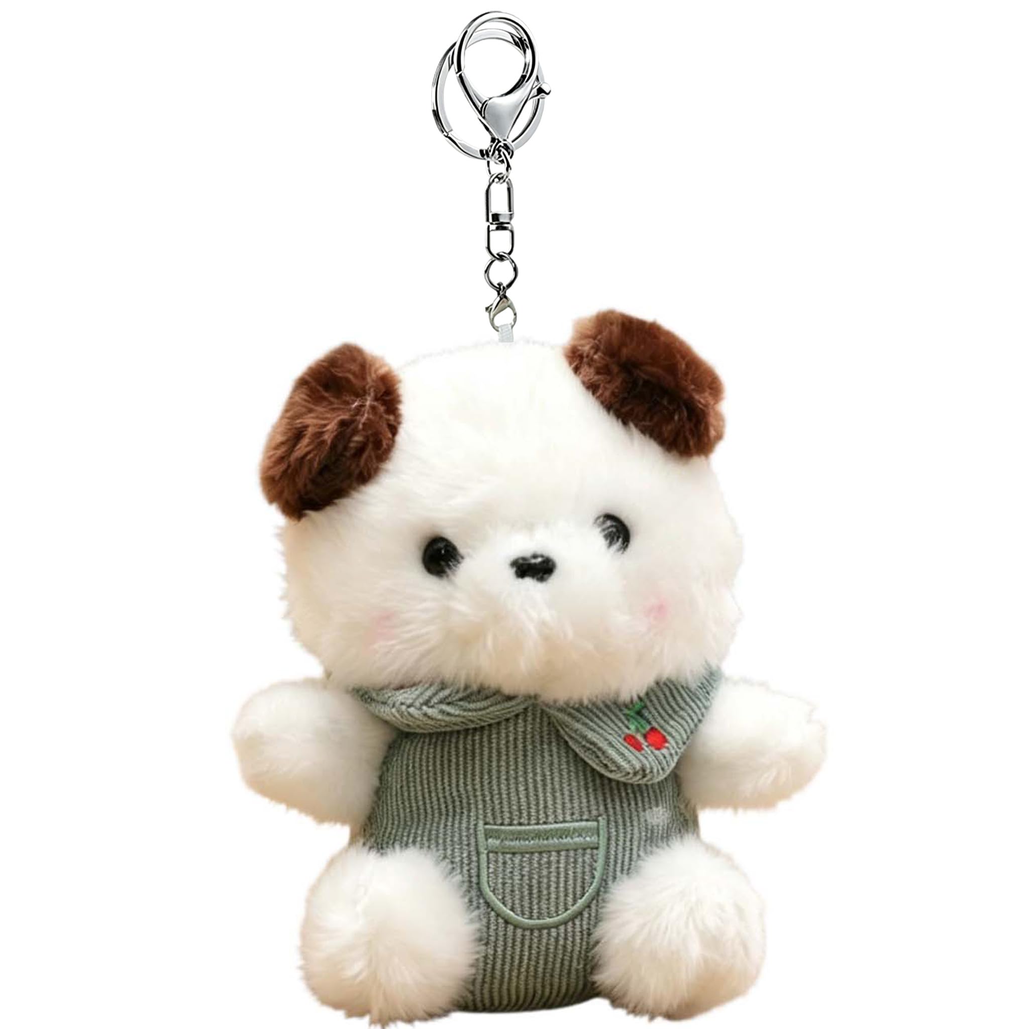 Glimbely Cute Plush Cherry-Striped Pocket Puppy Bag Charm for Backpack, Kawaii bear Car Keychain Holder Cute Stuffed dog Purse Charms for Handbags (Green)