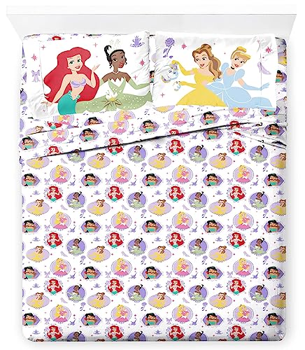 Disney Princess Heart of Gold - Juego de sábanas de matrimonio de 4 piezas, 100% algodón, incluye sábana bajera, sábana encimera y fundas de almohada
