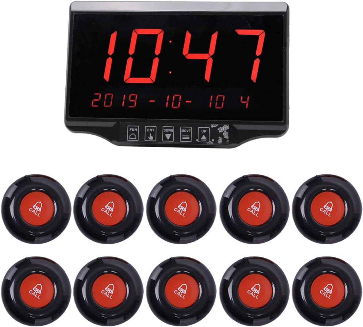 Wireless Calling System Restaurant Pager Customers Patient Caregiver Alert Paging System for Clinic Hospital Church Office Cafe Shop Smart Nurse Call Button, 1 Display Receiver and 10 Call Button