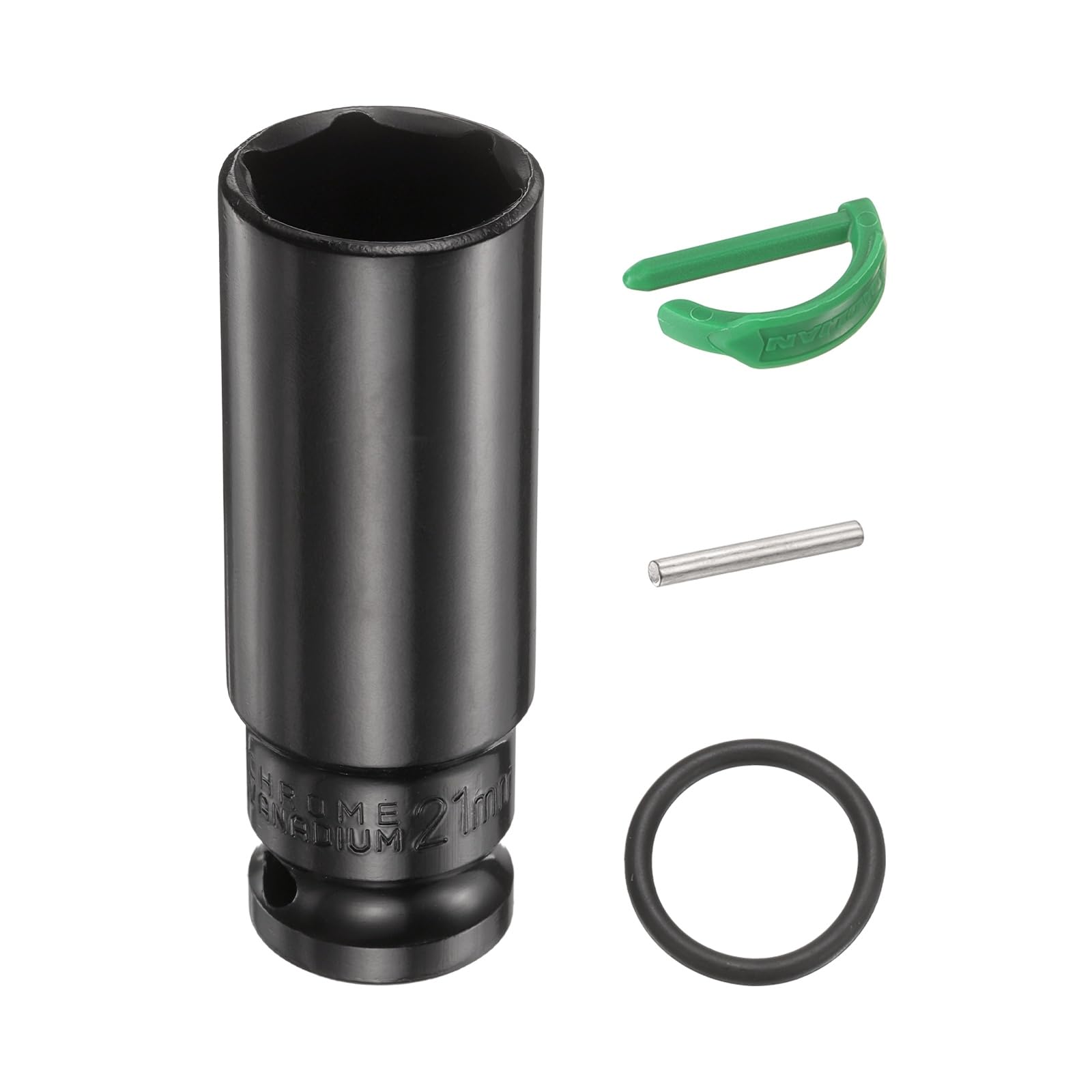 sourcing map 6 Point Deep Impact Socket 1/2" Drive 21mm Metric Standard Socket Cr-Mo Steel Spindle Axle Hex Nut Bolt Sockets with Rubber Ring Locking Pin