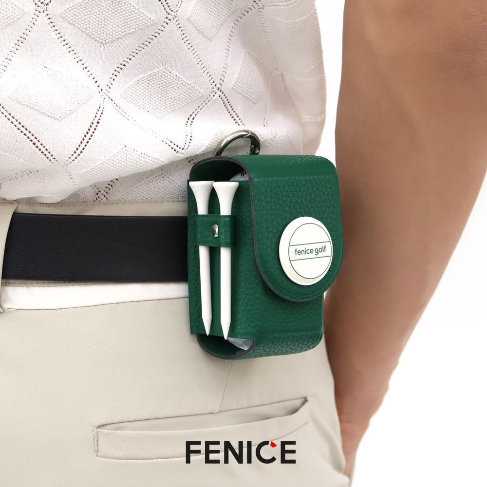 FENICE Wasserdichte Öko-PU-Leder-Golfball-Tasche, Teehalter mit Ballmarker