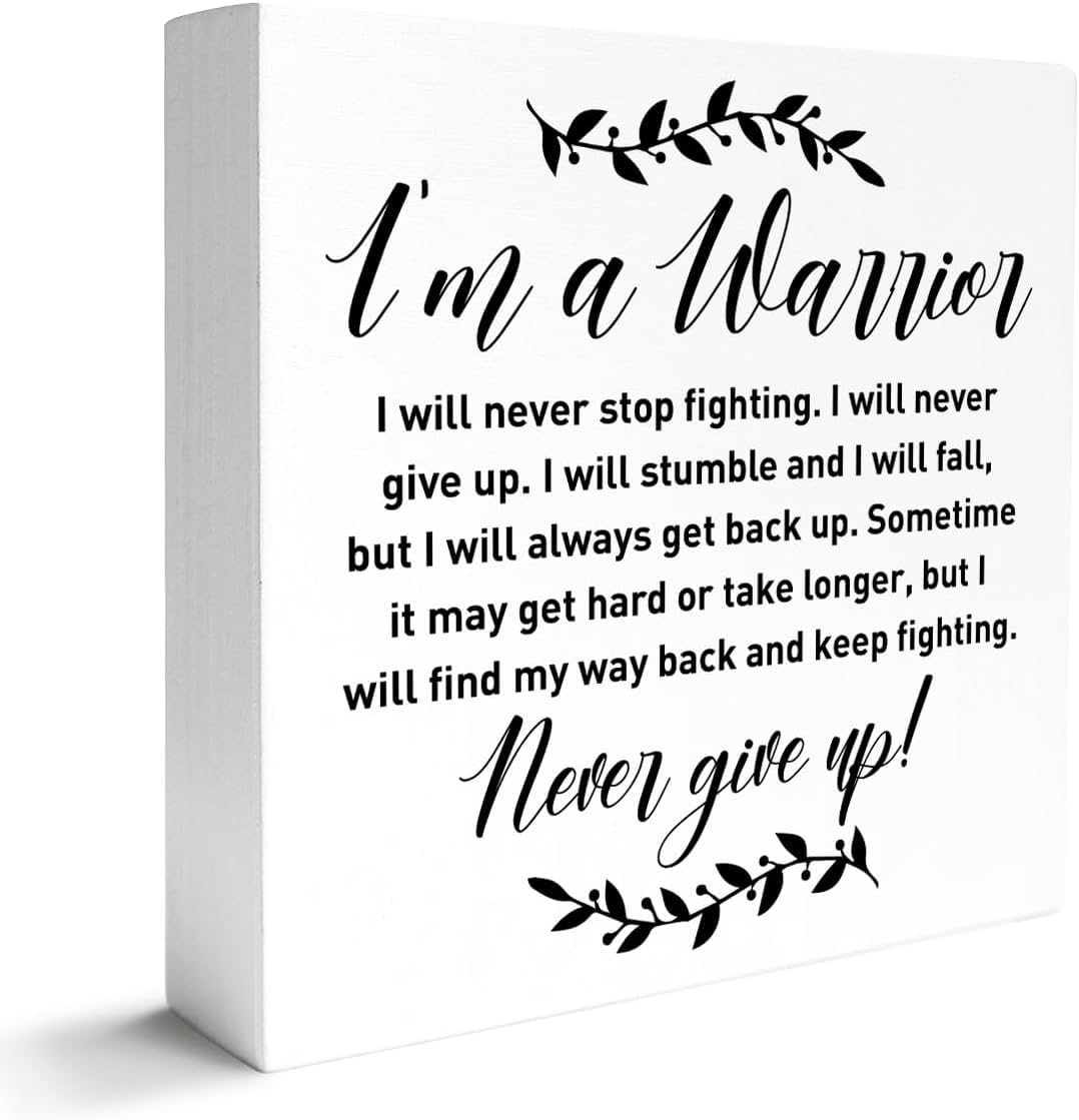 5x5 Inch Inspirational Box Sign, I ' m a Warrior Wooden Decor