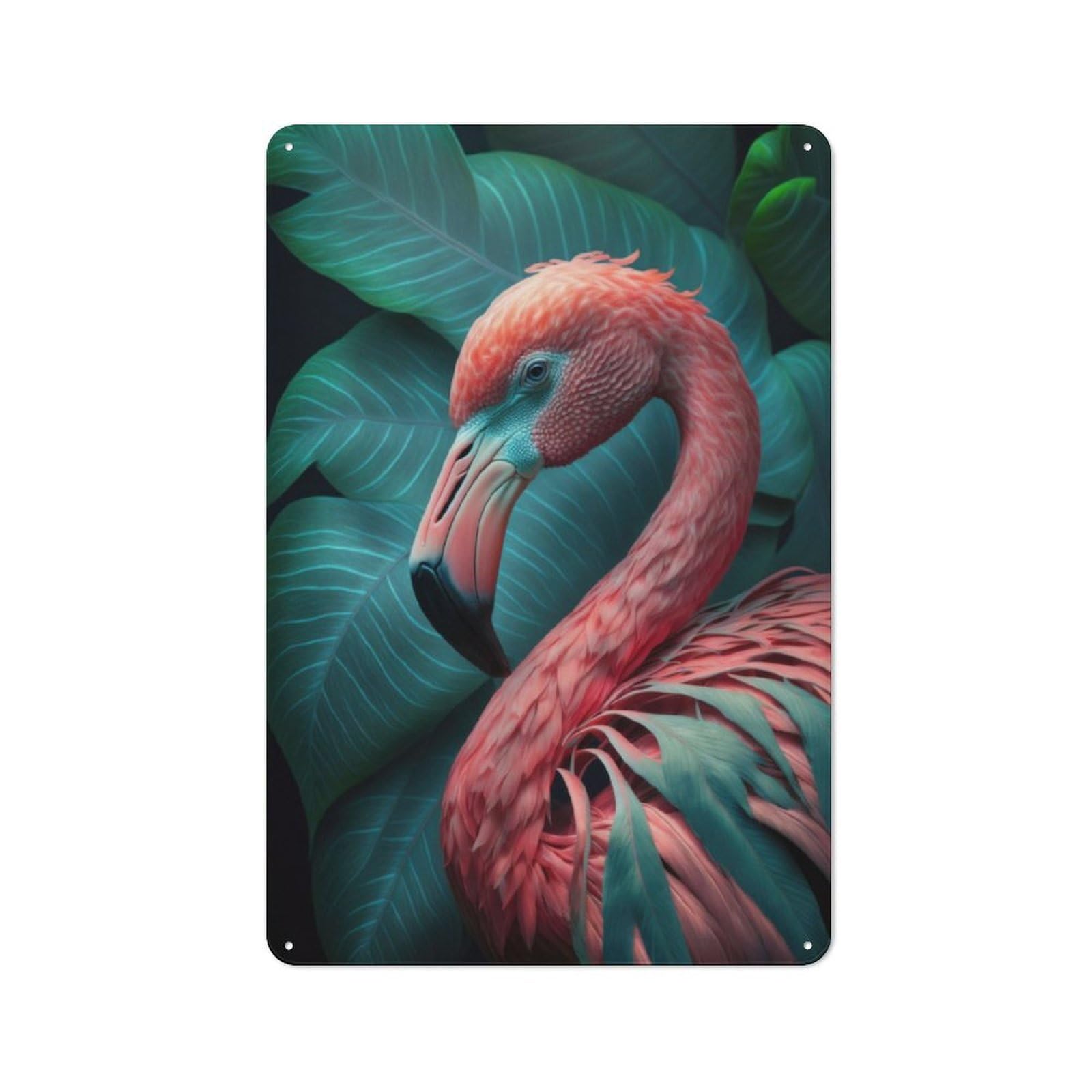 Junmoney Pink Flamingo With Leaf Vintage Metal Sign 30X20cm For Pub Or Café, For Collectors Of Vintage Metal Wall Decor