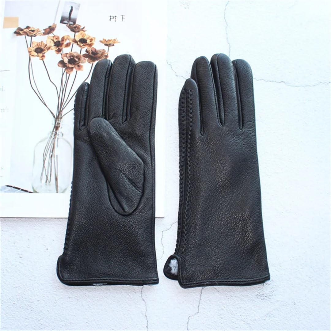 Gants de conduite en cuir avec doublure en polaire pour femme Noir