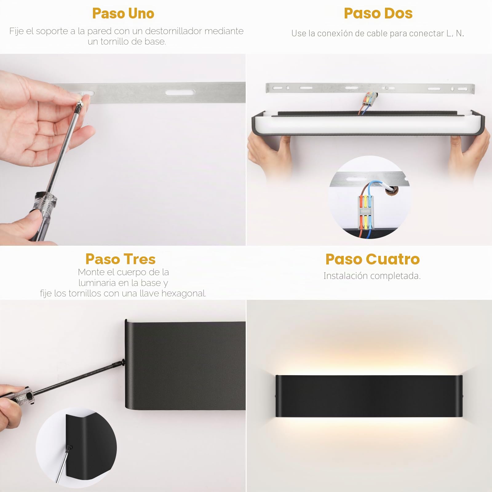 2 Pack Aplique de pared interior 40 cm, aplique de pared 18 W con Up Down Source, 3000 K Lámpara LED moderna, apliques de pared de aluminio, iluminación de pared para porche pasillo patio