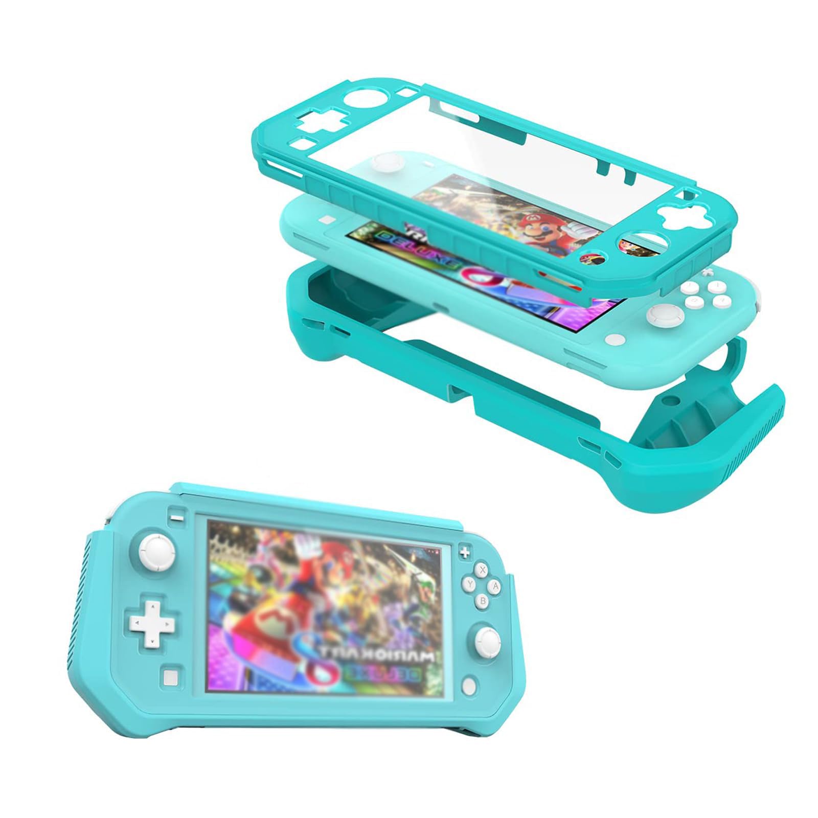 Tazweeq Compatible with Switch Lite Screen Protective Cover with Removable TPU + Built-in PC Screen Grip Case(Blue)