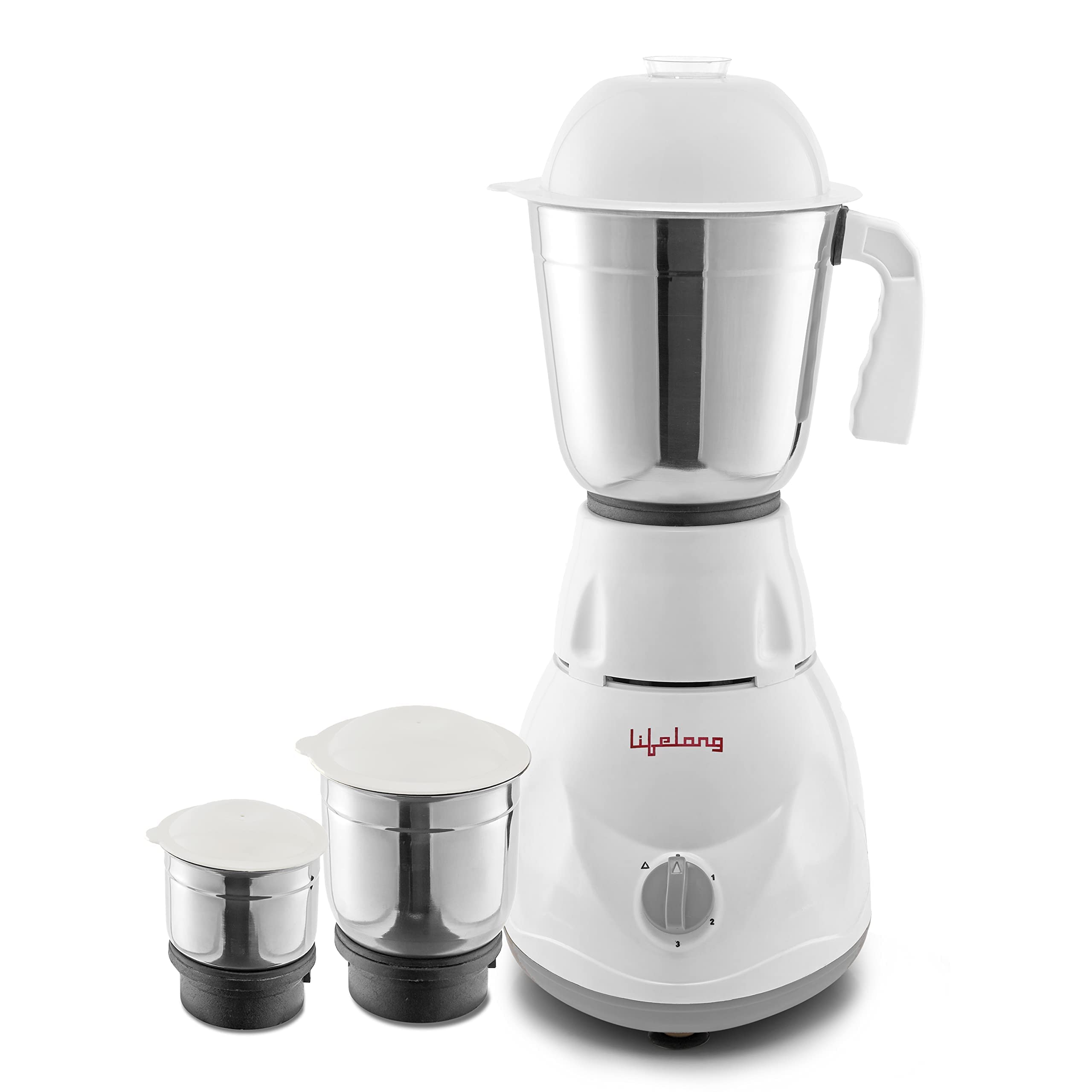 Lifelong Power Pro 500-Watt Mixer Grinder with 3 Jars (White/Grey) & Non-Stick 2 Litre Kadhai with Glass Lid, 24 cm, Black/Grey (Induction and Gas Compatible) Combo-image-3