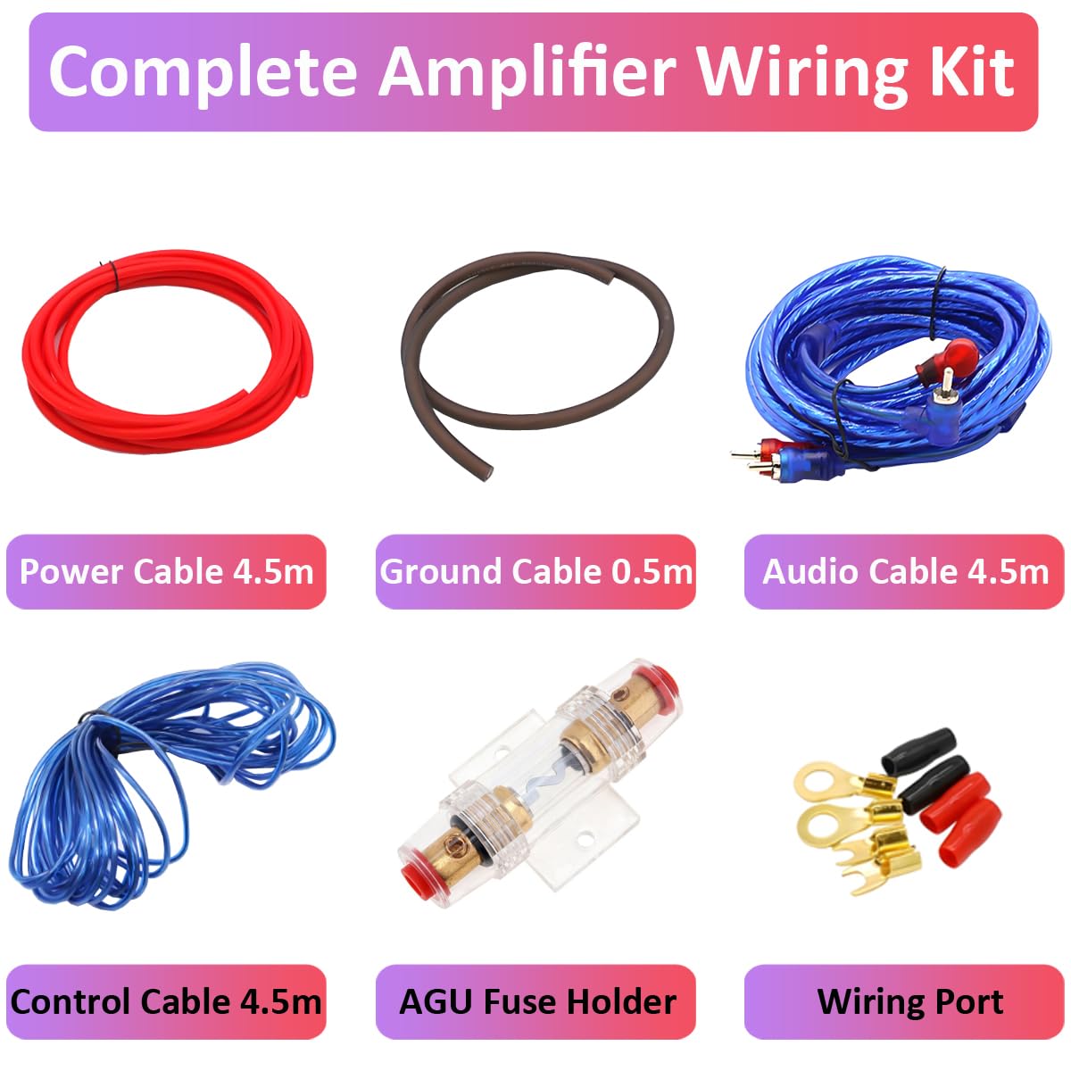 8GA Kit Cavi Amplificatore per Auto 8AWG Set di Cavo per Amplificatori 1800W Cablaggio Completo Ampli Installazione Audio Subwoofer Stereo Connettore Alimentazione RCA