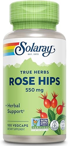 SOLARAY Rose Hips Fruit 550mg Apoyo saludable para la piel, las articulaciones y la función inmune Fuente de vitamina C y bioflavonoides Sin OMG