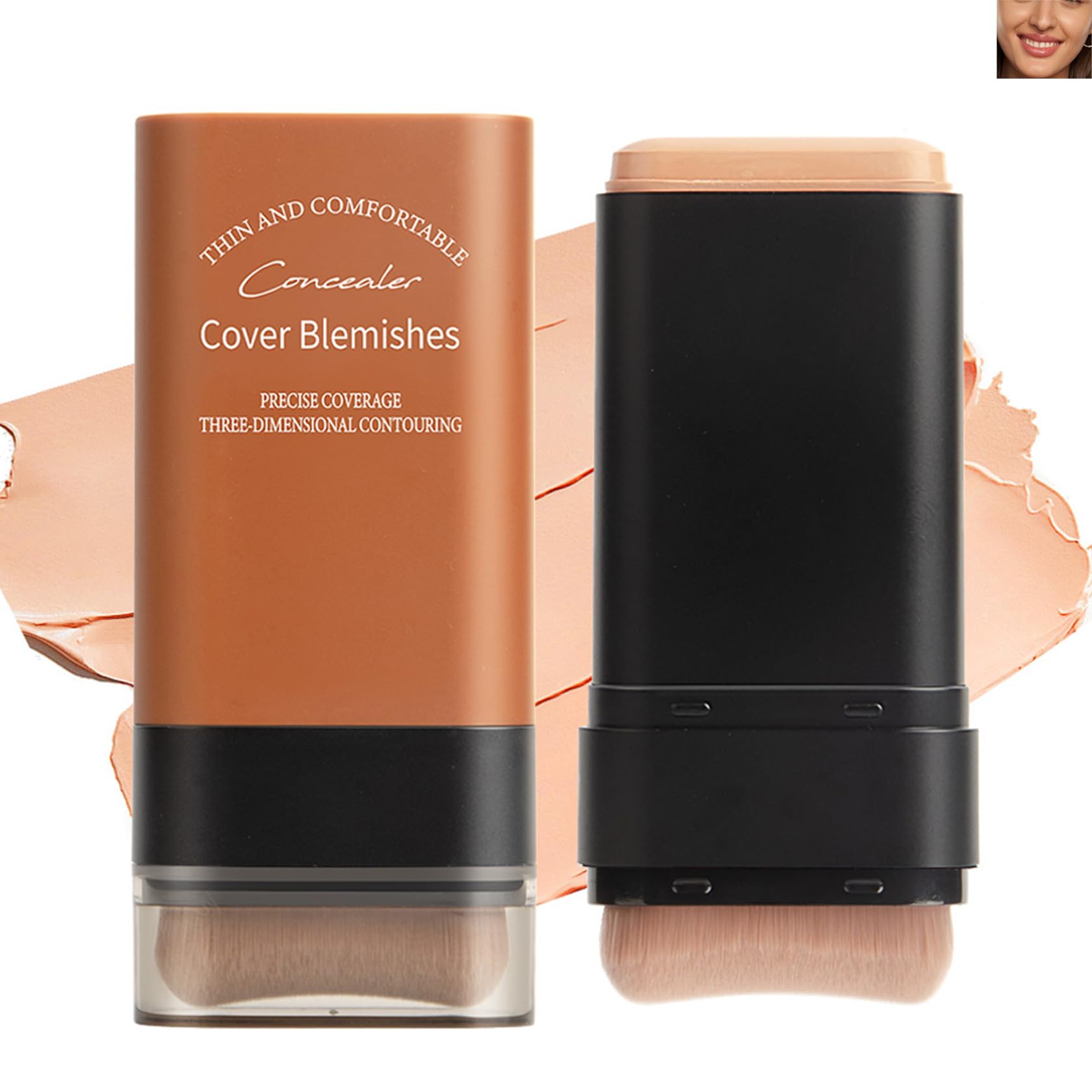 Long Lasting Full Coverage Concealer Stick, Easy Application Full Coverage Foundation Stick with Built-in Brush