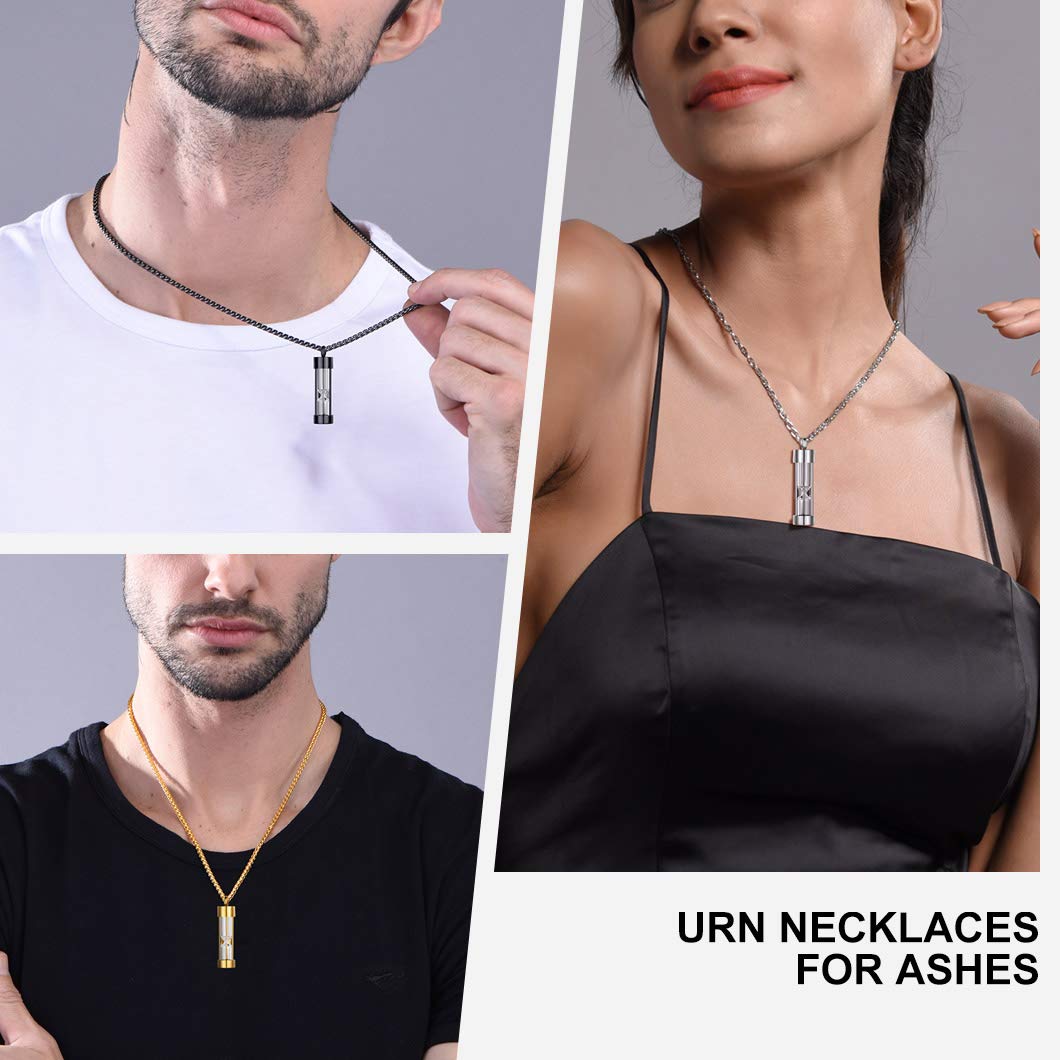 Richsteel Colgante Cenizas Personalizable Huella de Mascota - Reloj de Arena - Luna Gato - Virgen Milagrosa Collar Acero Inoxidable para Mujeres Hombres, Gratis Caja de Regalo