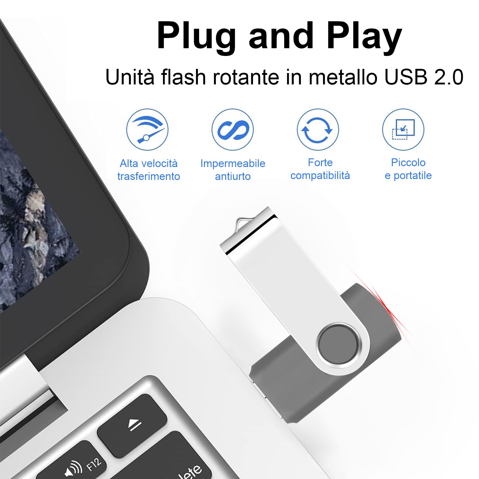 2GB 5 Pezzi Chiavetta USB 2.0 SRVR Girevole Pen Drive per archiviazione dati Unità Pennetta USB con Corda (Multicolore)