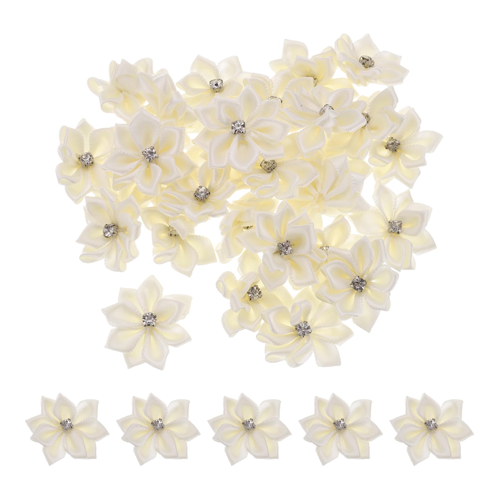 PATIKIL 1.2 Inch Small Ribbon Flowers, 100 Pcs Satin Ribbon Flowers Mini Fabric Flowers for Crafts DIY Wedding Ornament Appliques Beige