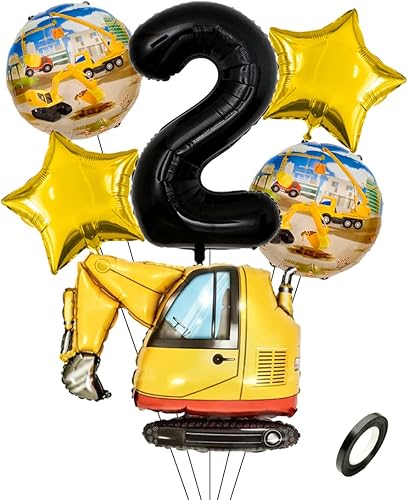 Globos de construcción para fiesta de 2 cumpleaños, globos de construcción para decoración de cumpleaños de 2 años, globo de aluminio de excavadora