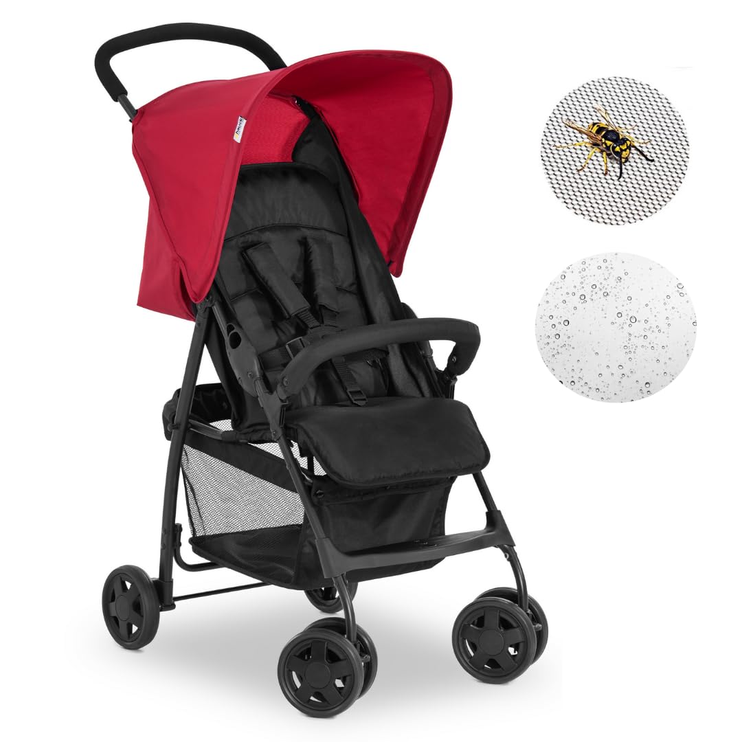 hauck Poussette Compacte Sport – Ultra-légère 5,9 kg, Pliable, Inclus Protege Pluie Poussette et Moustiquaire, Position Allongée, Grand Panier – Rouge