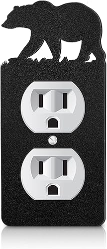 Lothee Cubierta de metal para interruptor de oso, alce, árbol, montaña, alce, placa de luz negra, cubierta de salida de bosque, interruptor de