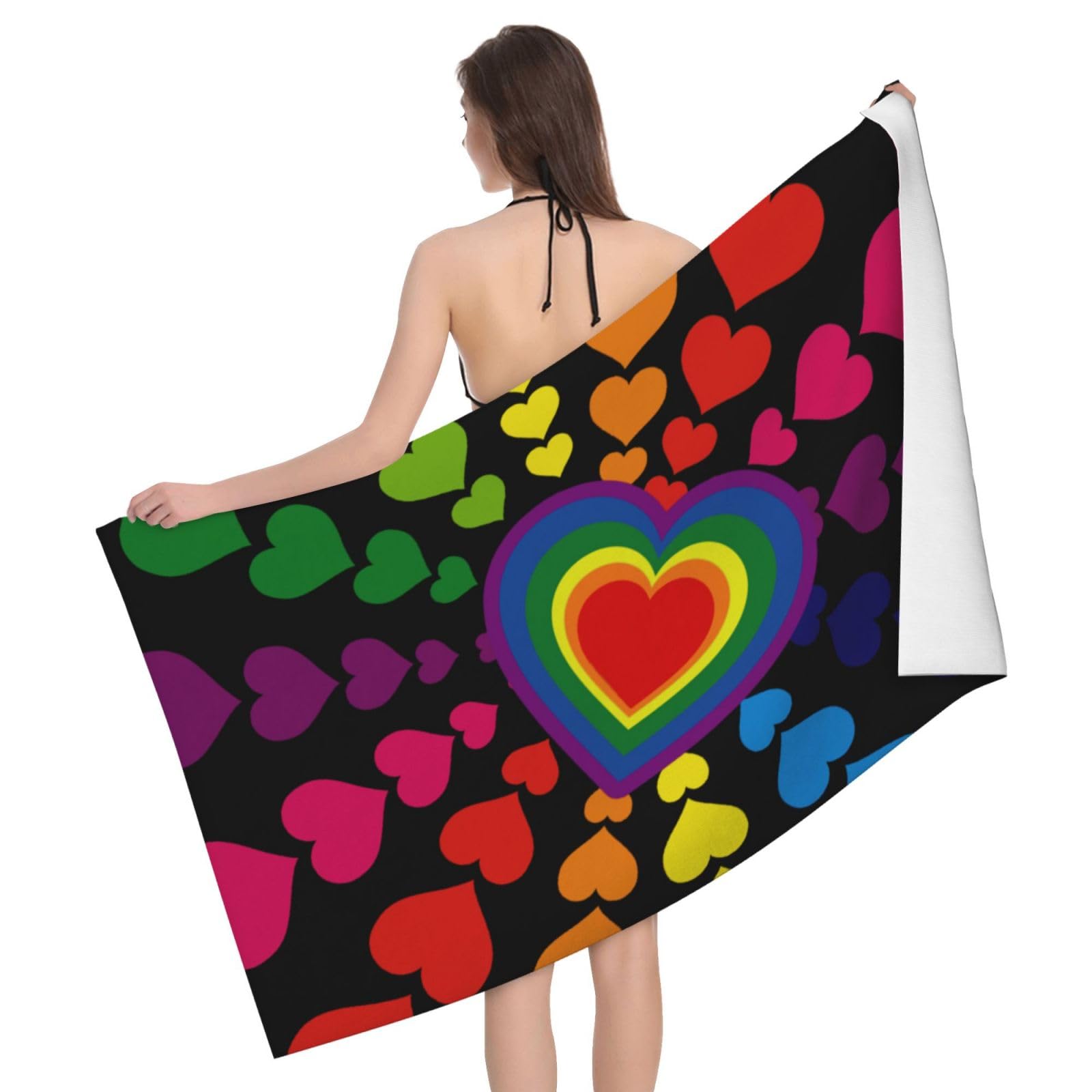HLBSDM Microfiber Rride Day Garden Flag LGBT Rainbow Hearts Beach Towel Quick Dry Soft Sand Free Beach Towels for Pool Swim Beach Lightweight Thin Towels
