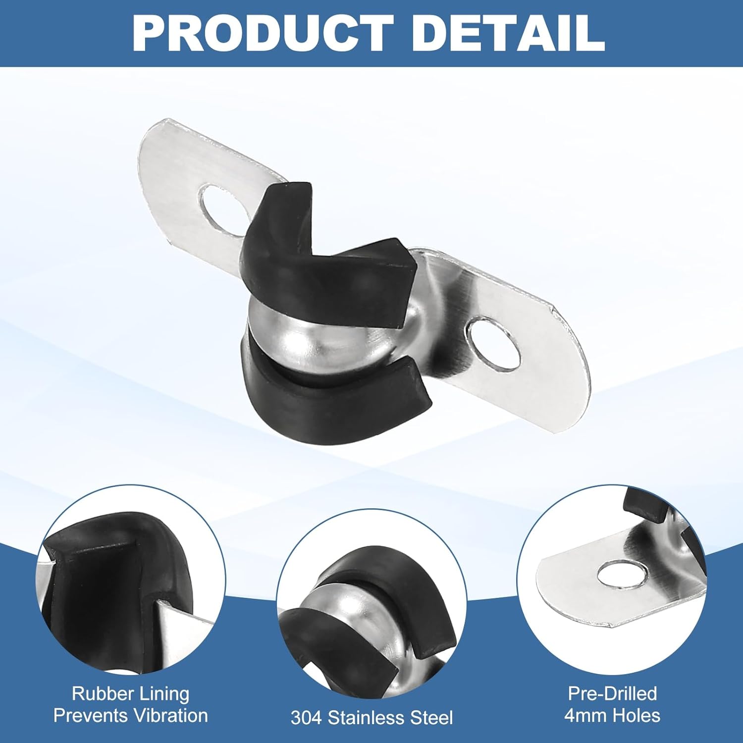uxcell 15 Pcs Pipe Strap Clamp, 6mm(0.24") Rubber Cable Clamp Rubber Cushioned 304 Stainless Steel U Bracket Tube Holder Support with Screws for Water Pipe HVAC Cable Management