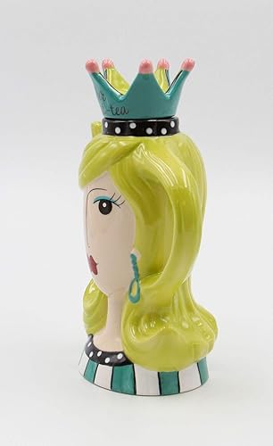 Miniatura 4 de Dollymama de porcelana fina "Her Majest-tea" Señora de pelo verde con corona tetera, 8-3/8" H