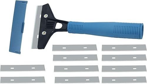 Raspador de hoja portátil de acero inoxidable reemplazable, raspador de metal con 10 cuchillas de acero inoxidable para limpieza de pisos y paredes,