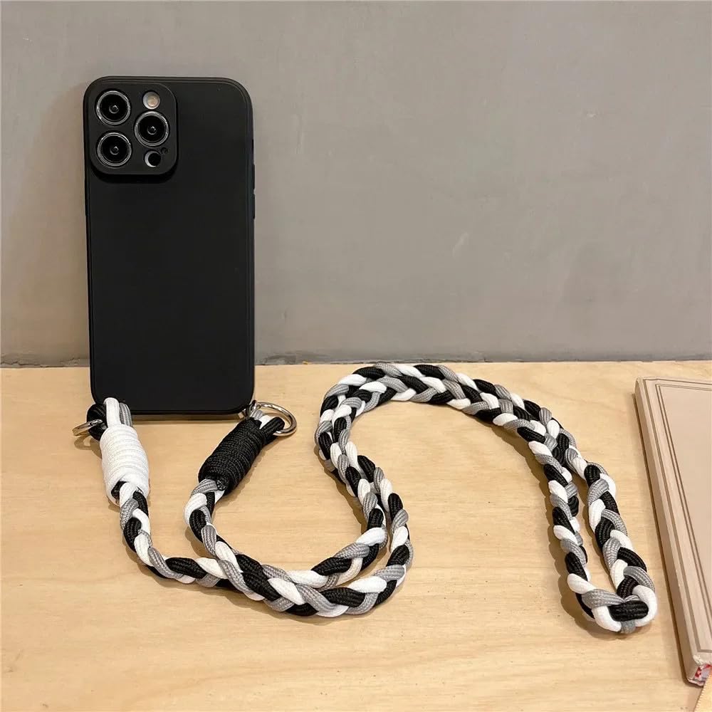 Funda de teléfono Blanda a Prueba de Golpes con cordón y Armadura de Caramelo para iPhone 15, 14, 13, 12, 11 Pro MAX, 7, 8 Plus, Color Negro, para iPhone XR