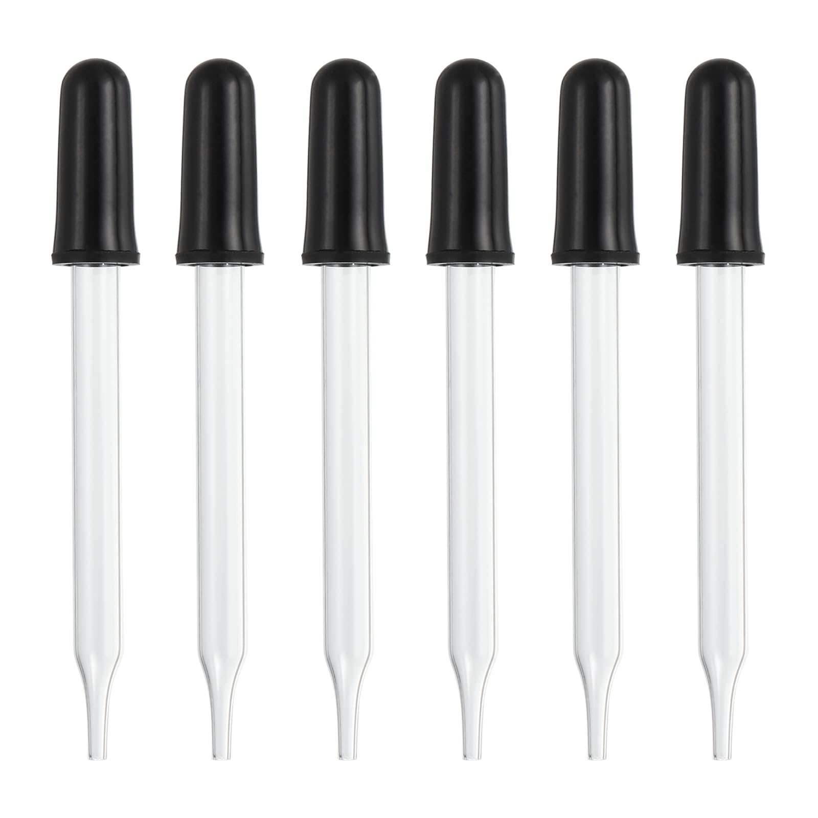 PATIKIL Eye Dropper, 6Pcs 1ml Glass Straight Tip Pipette Measured Dropper with Rubber Cap for Essential Oils, Lab Experiments, Clear and Black