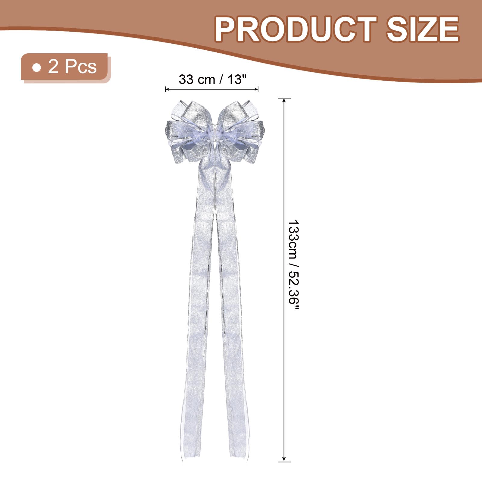 PATIKIL 2 Pcs Grand Nœud d'arbre 52"x13" Décoration De Fleur Argenté | Pour Sapin De Noël Avec Longues Banderoles Et Ruban À Motifs De Flocons De Neige Pour Mariage Anniversaire Fête Party