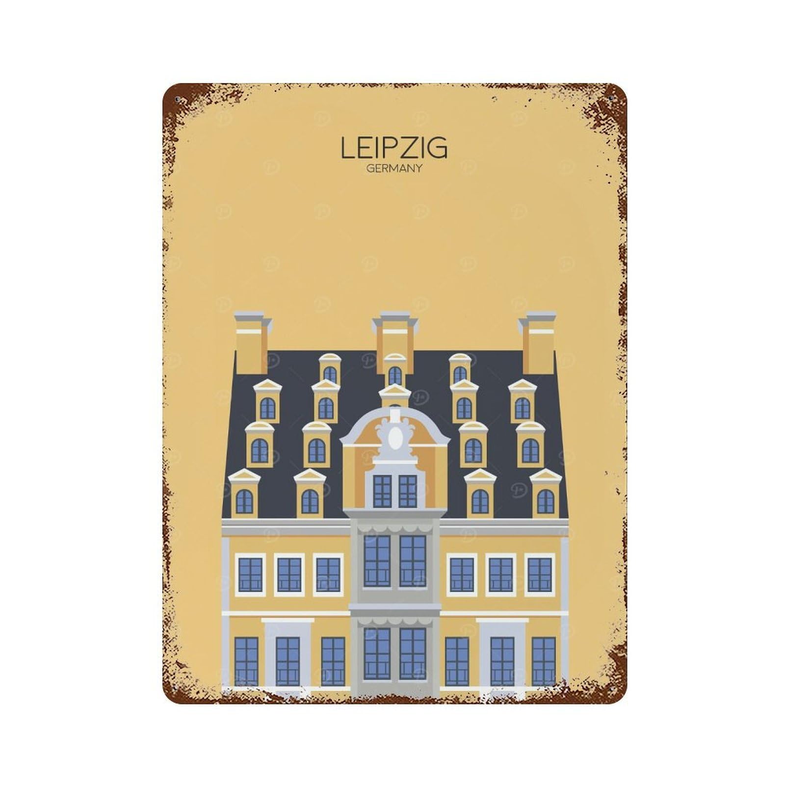 Garage Style Leipzig Travel Snippet Decorative Tin Sign 15.7"x11.8", Industrial Home Decor for Bar And Workshop
