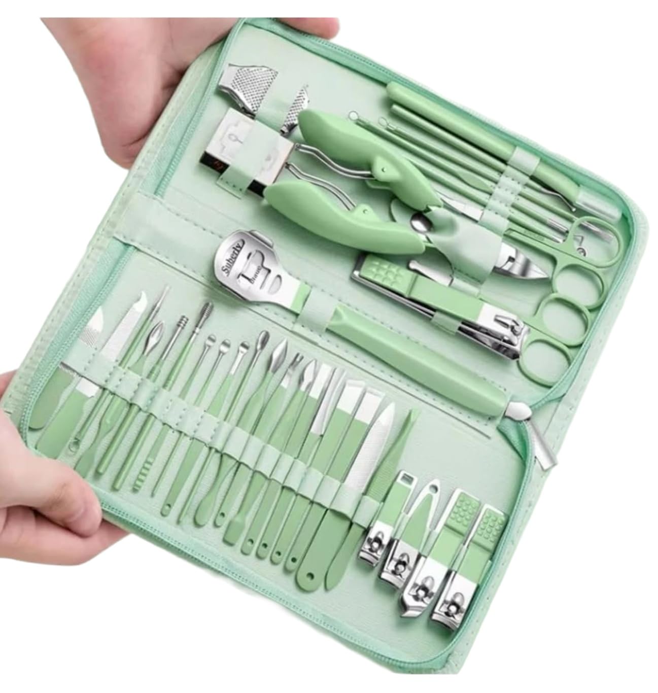 35 in 1 Manicure Pedicure Kit Professional Nail Grooming Set | Stainless steel scissors and foot care tools for home grooming in brown leather storage case. By RMR Jaihind EP-image-45