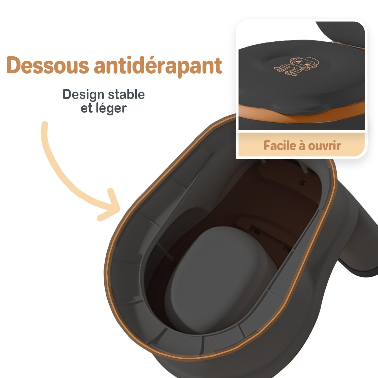 Twinky® Pot pour bébé et enfant - Potty Trainer 3 en 1 - Toilettes pour bébé - Avec son chasse d'eau - Design compact - Musique et porte-rouleau - Siège de toilette parfait pour les enfants - Noir