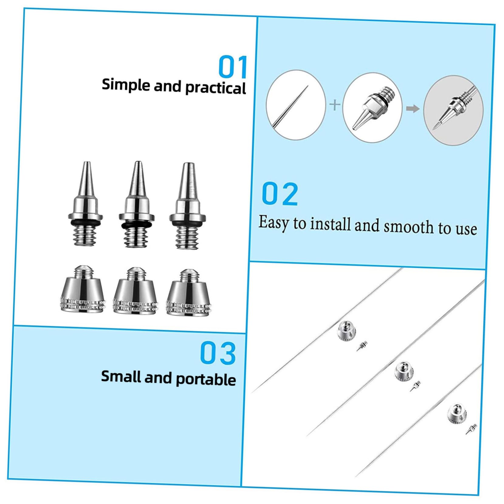 DIYEAH 3ensembles Set De Aiguille Et Buse De Remplacement Pour Aérographe Kit Complet Accessoires Inoxydable Pour Réparer Votre Aérographe