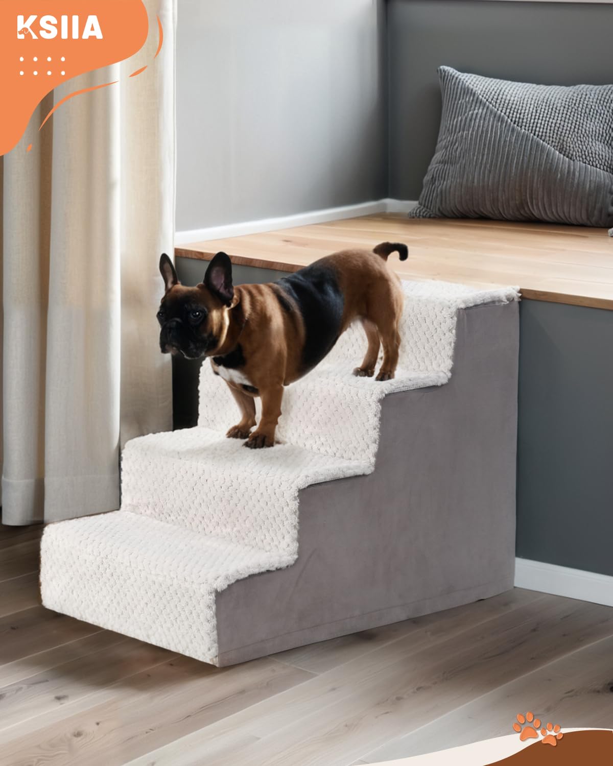 KSIIA Escalier pour Chien Escalier pour Animaux, 4 Marches Amovible et Lavable Escaliers pour Chiens Escalier pour Chat Convient aux Chiens à Pattes Courtes, Chiens âgés, Gris