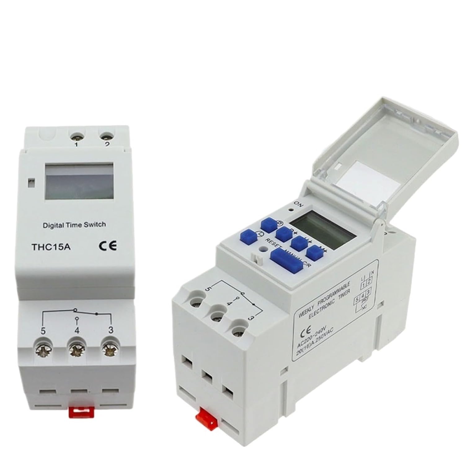 1PCS Electronic Weekly 7 Days Programmable Digital Timer Switch Relay Control AC 220V 230V 12V 24V 48V 16A Din Rail Mount THC15A(220V)