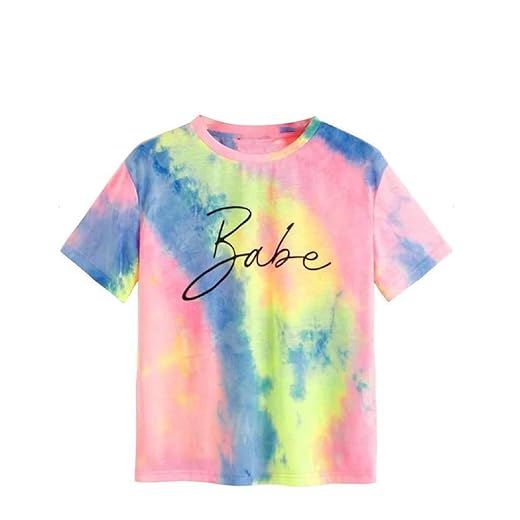 JUNEBERRY® Cotton Blend Tie & Dye Round Neck Half Sleeve Regular Fit Printed T-Shirt for Women & Girls