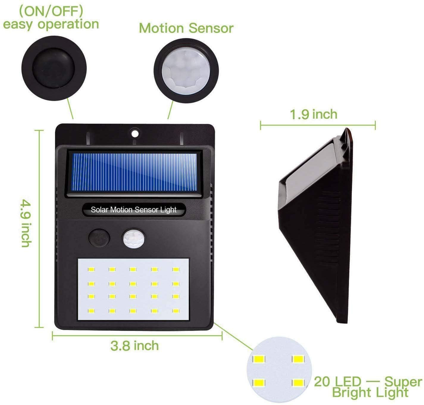 ZOSHOMI ORRIL Bright Waterproof Solar Wireless Security Motion Sensor LED Night Light for Outdoor/Garden Wall - Black - Set of 20 led-Made in India 3