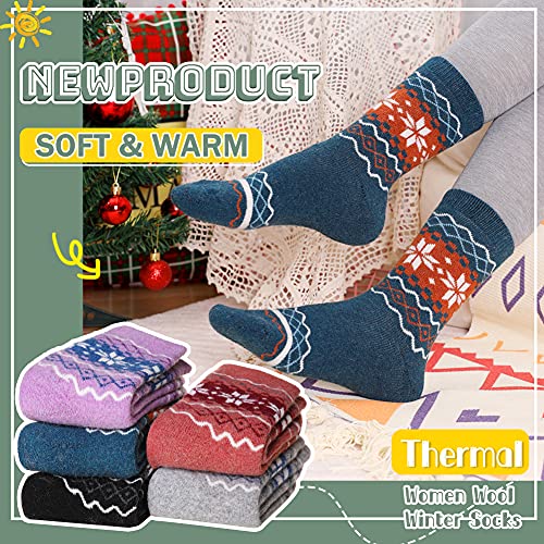 Image of Velice Wool Socks for Women Merino Wool Boot Hiking Thick Thermal Warm Winter Crew Cushion Cozy Work Socks 5 Pairs