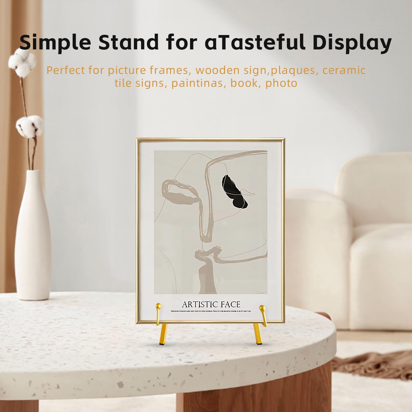 SPVIKISGO Gold Easel Stand for Display 15" H Modern Metal Tripod Plate Stands for Display Mirror Stands Perfect for Displaying Picture Plate Book Photo Artwork