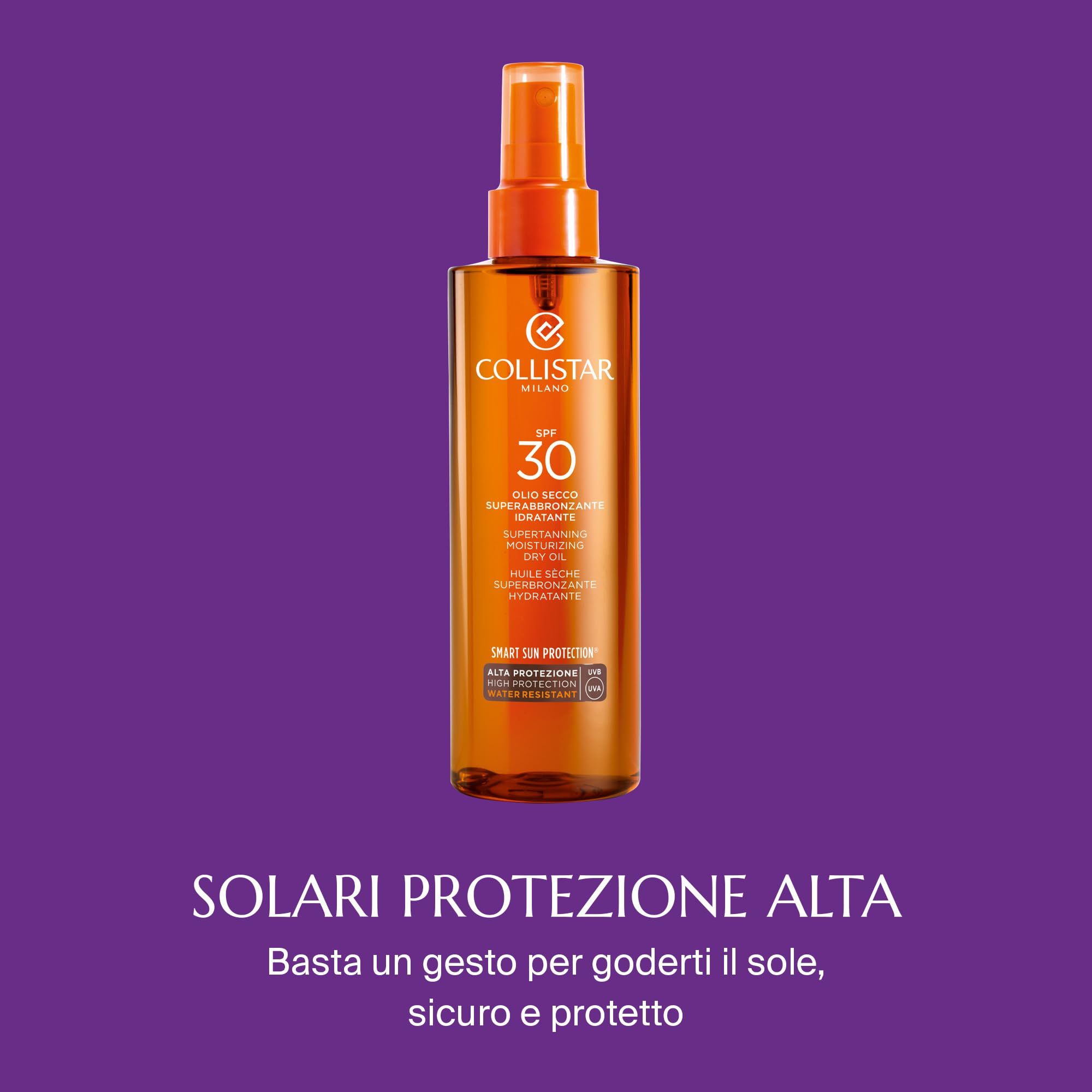 Collistar Olio Secco Superabbronzante Idratante, SPF 30, Intensifica l'Abbronzatura e Protegge dalla Salsedine, per Viso e Collo, Water Resistant, 200 ml