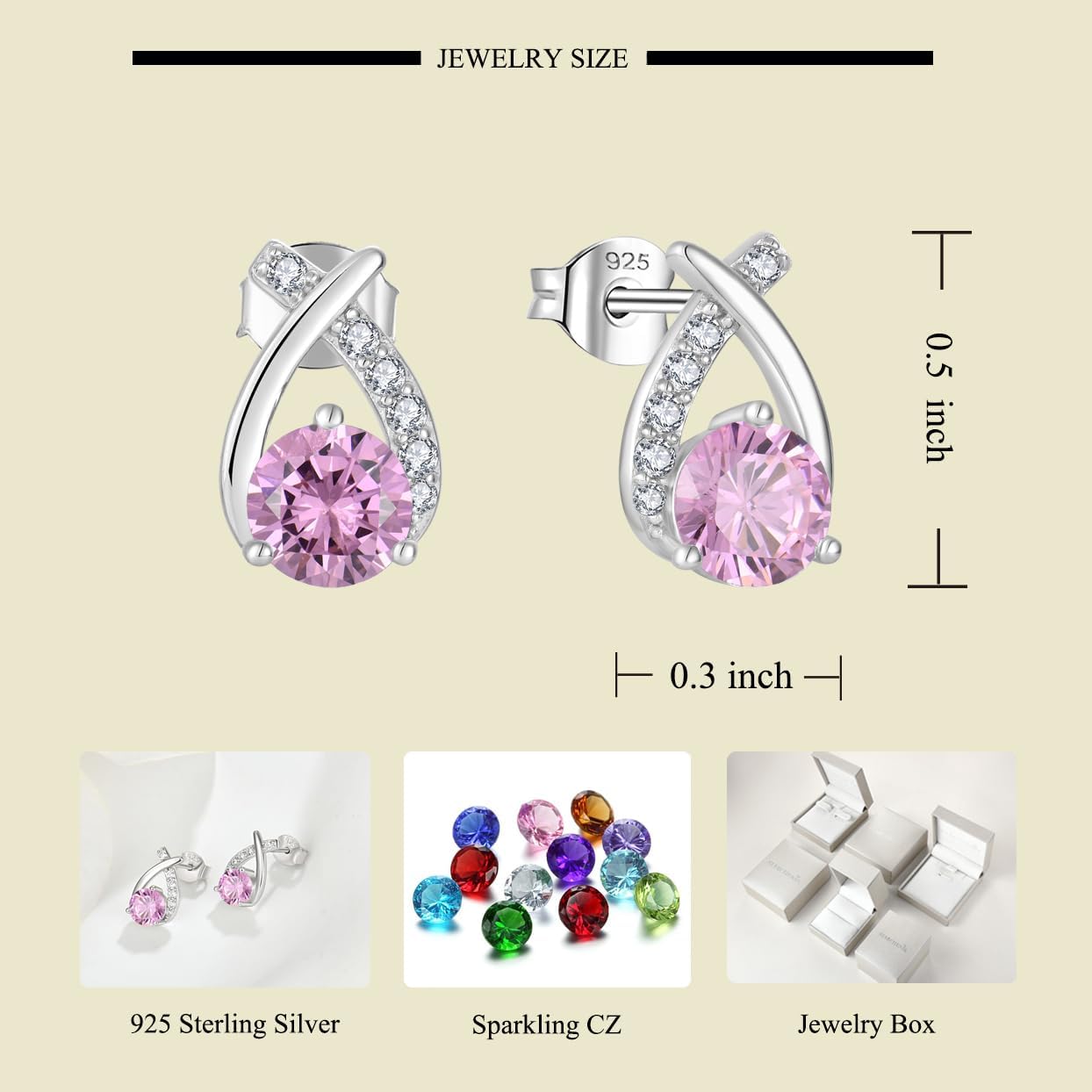 Starchenie 925 Sterling Silver Stud Earrings for Women - 6mm Round Birthstones Earrings Birthday Jewelry Gifts