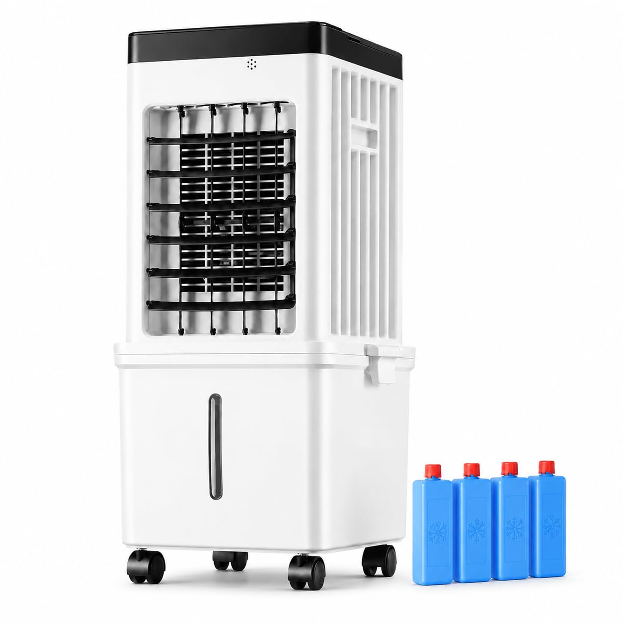 Climatizador Evaporativo 75W, Enfriador de Aire Portátil con Depósito Extraíble de 15 L, 4 Acumuladores de Frío, Mando a Distancia y Panel Táctil, 3 Velocidades, Temporizador 15H